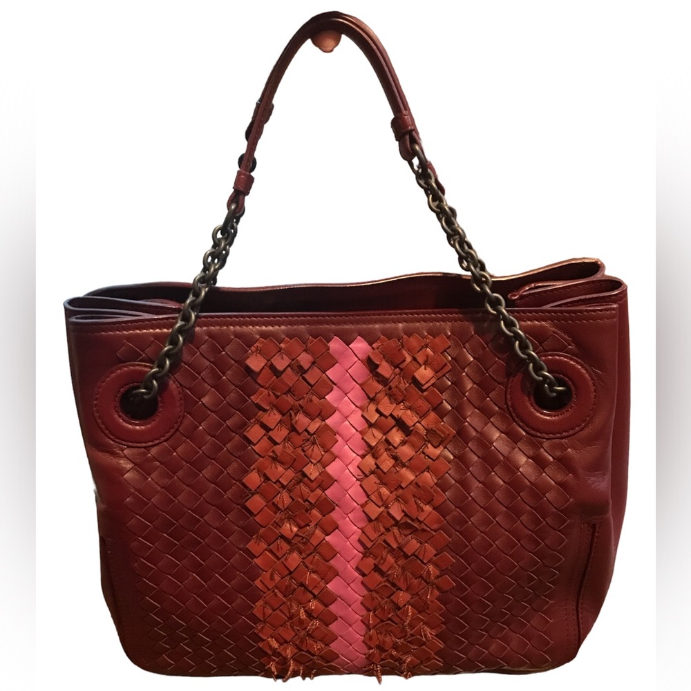 Bottega Veneta Accordian Red Chain Tote - EUC